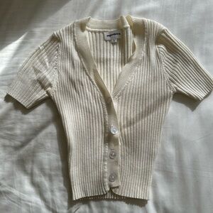 superdown Cream Ribbed Crop Top